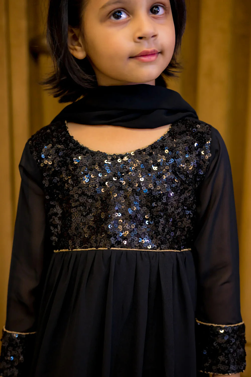Black Georgette Frock With Sequence Work - Shadeforteen