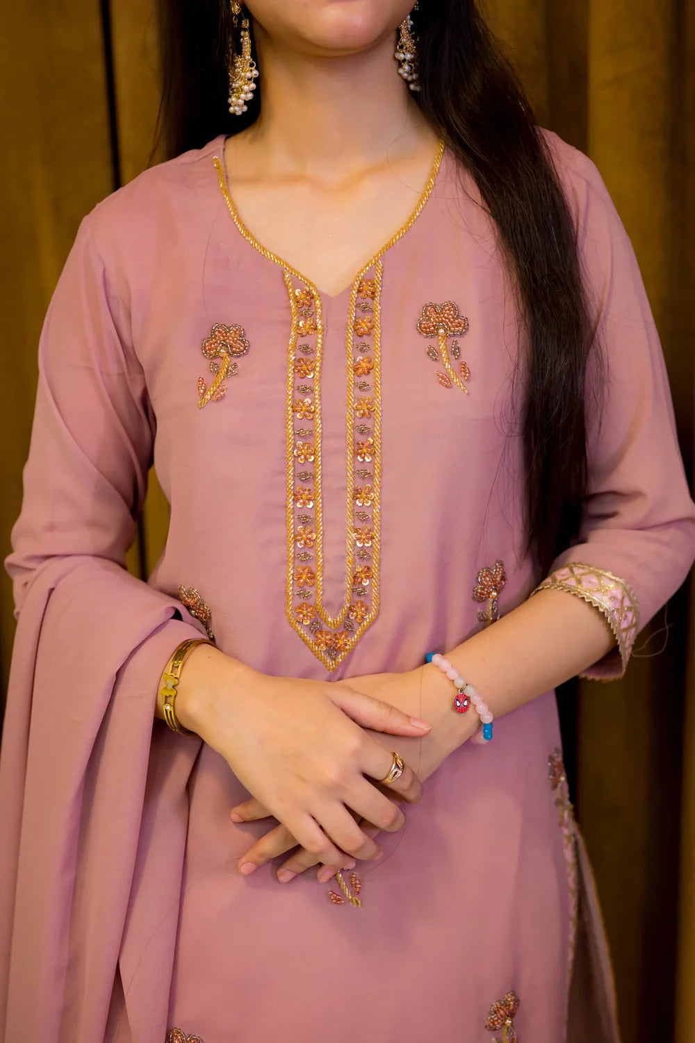 Embraided Tea Pink Georgette - Shadeforteen