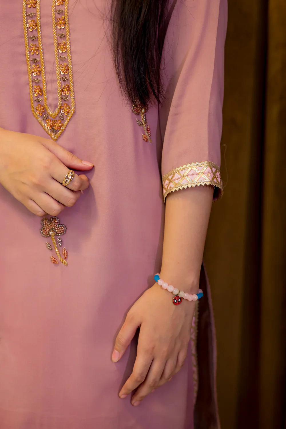 Embraided Tea Pink Georgette - Shadeforteen