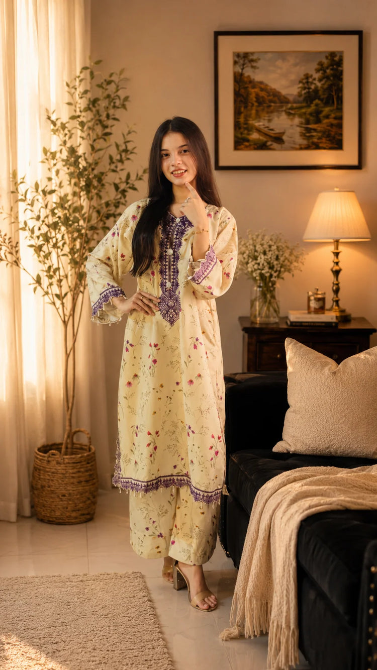 2 Piece Co-Ord Set With Embroidered Neckline - Urban Cut