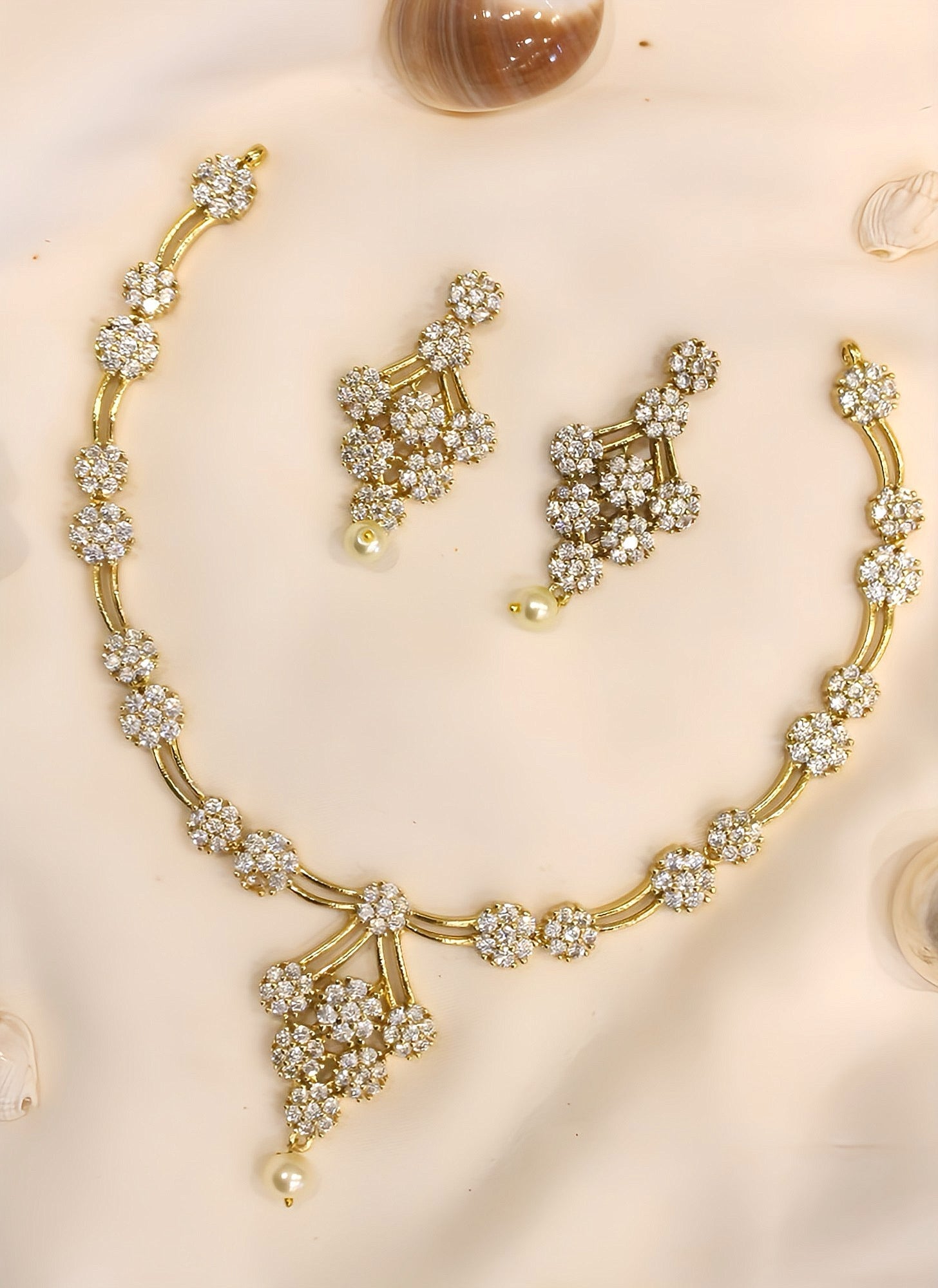 Gold Plated Statement Diamond Necklace - Aloro Jewels