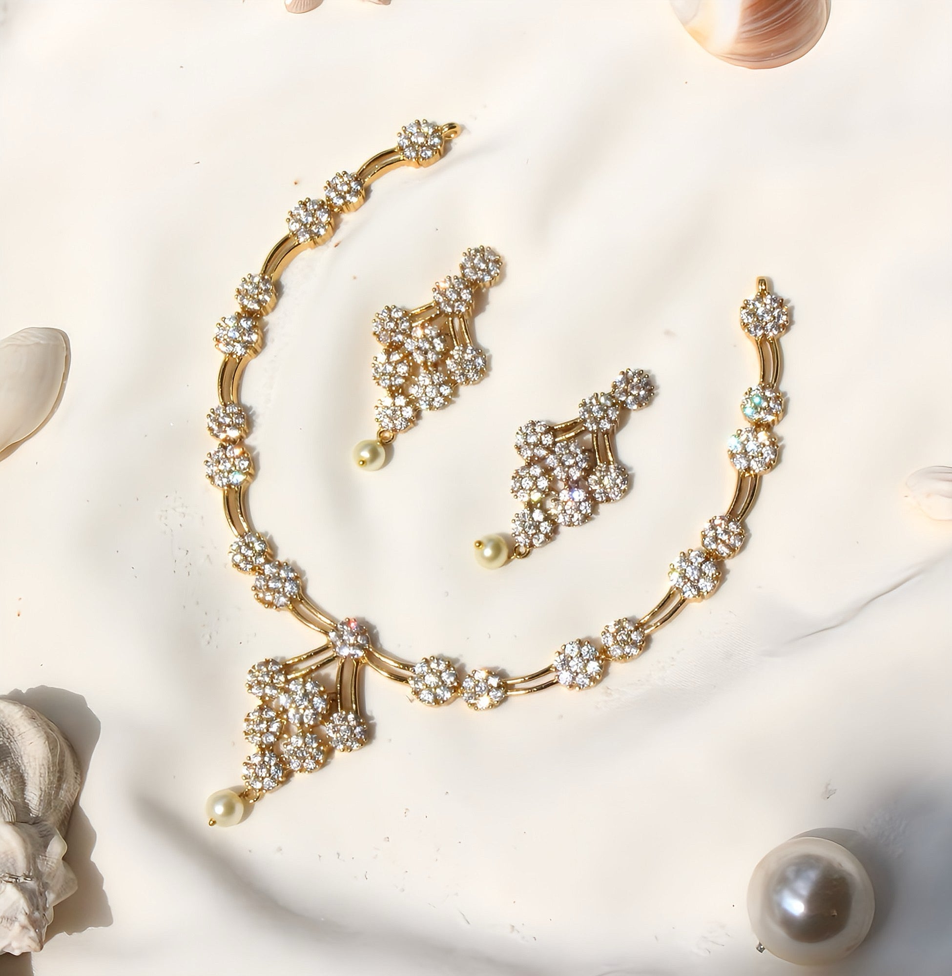 Gold Plated Statement Diamond Necklace - Aloro Jewels