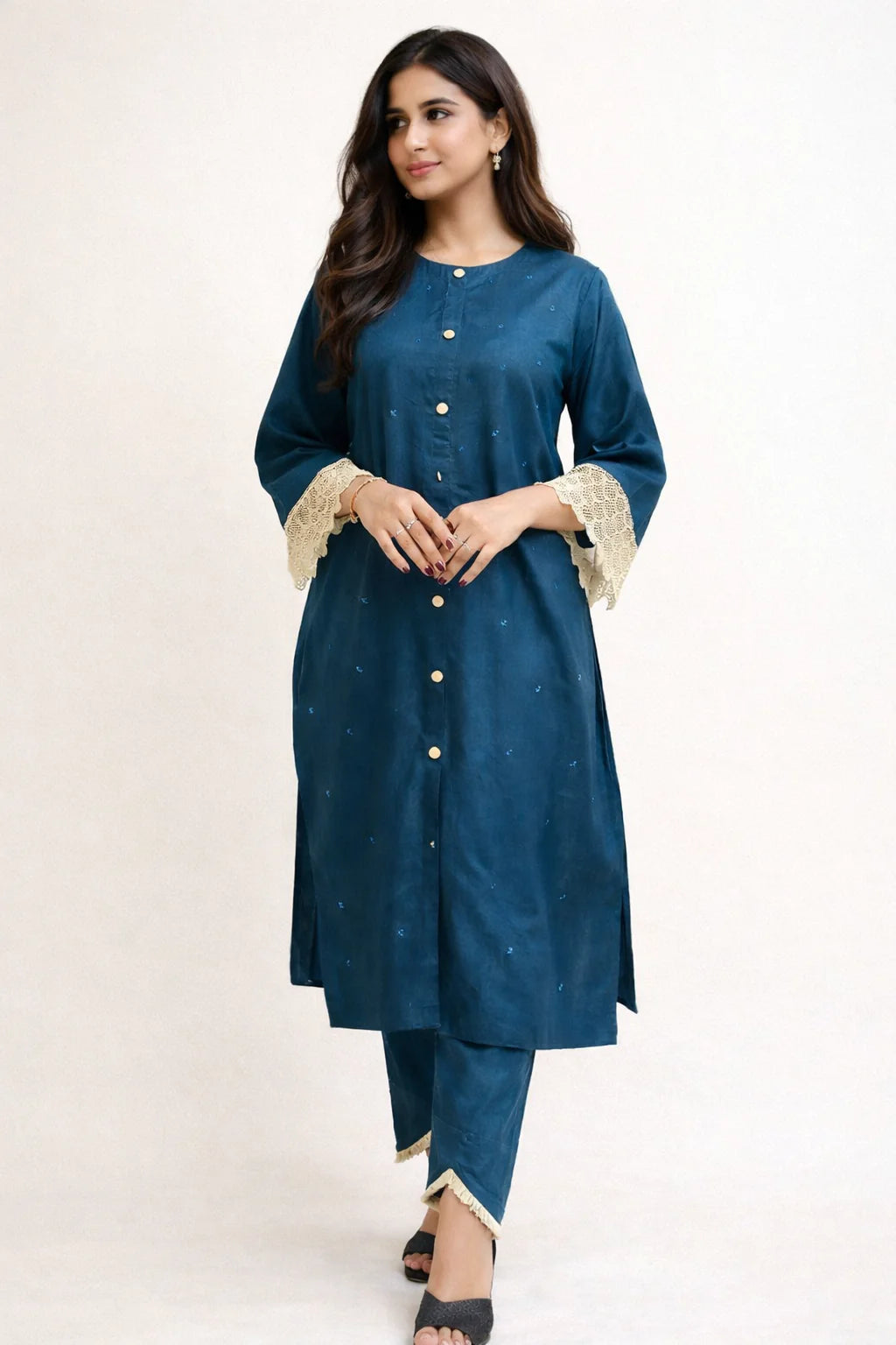 2 Piece Cotton Embroidered Suit