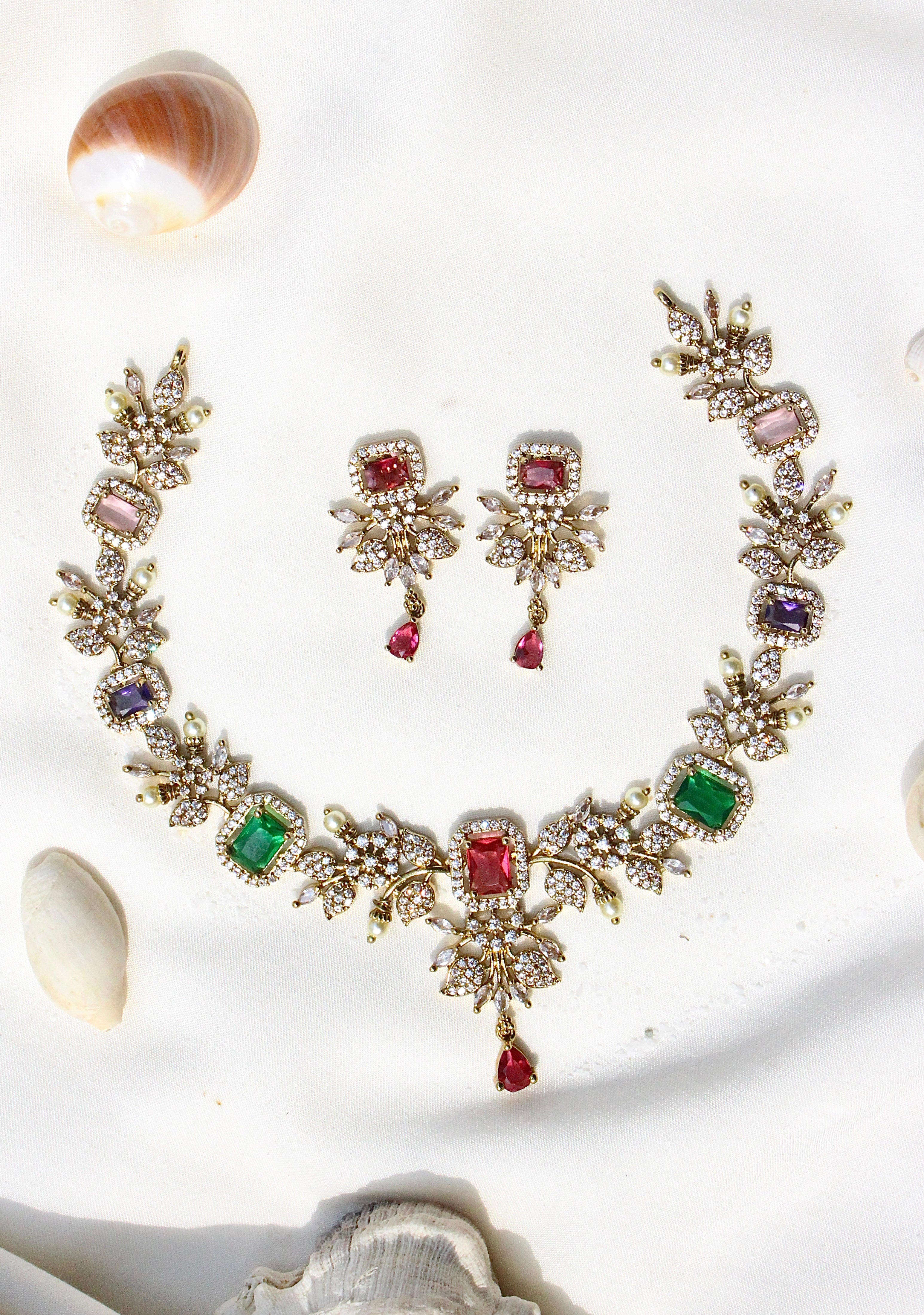 Gulzar-E-Nageen Ganga Jamna Style Necklace - Aloro Jewels