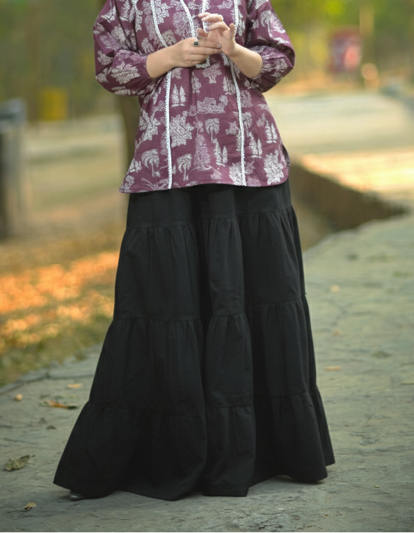 1 Piece Black Maxi Skirt “ Elegant Tiered Long Skirt - Urban Cut