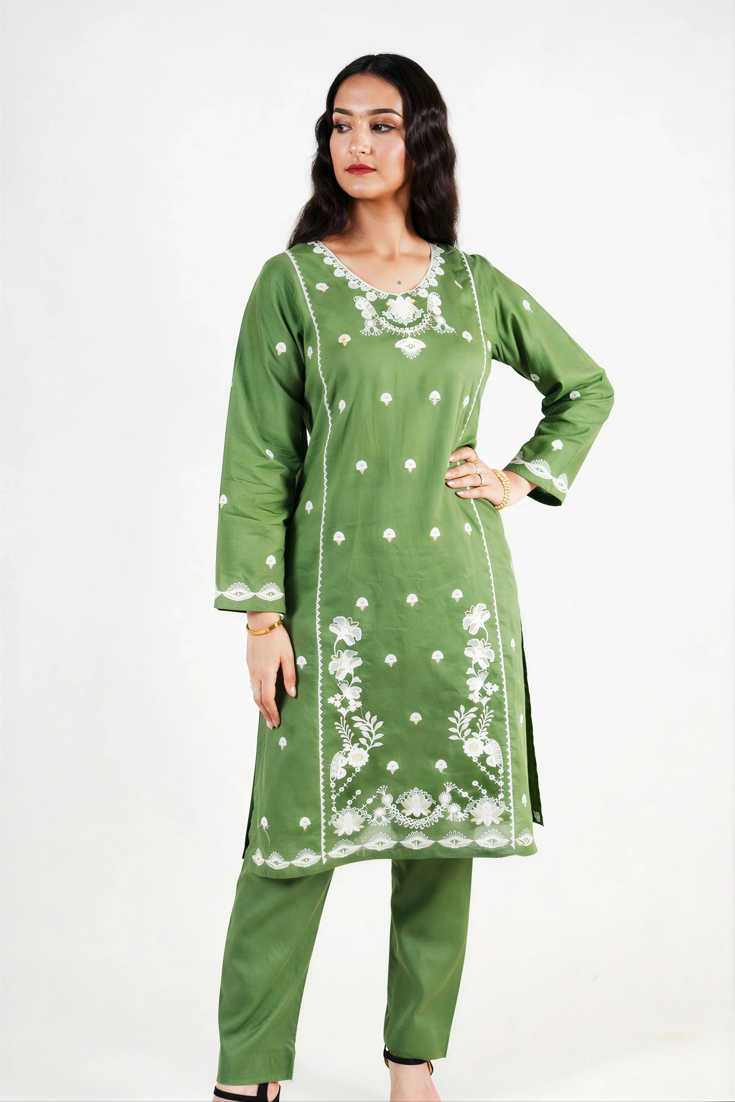Embroidered Green Kurti - HBH