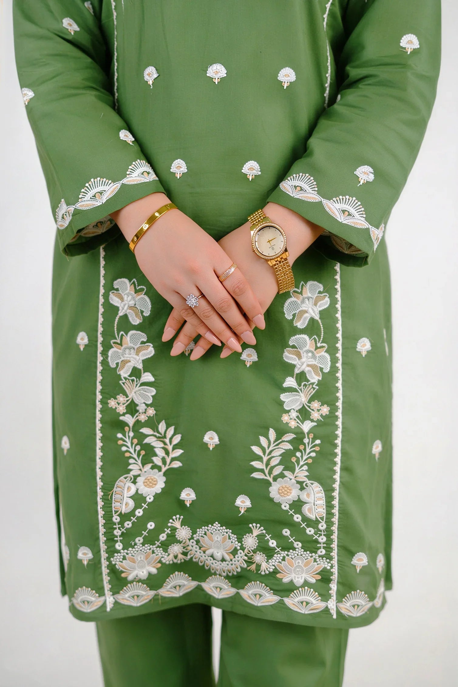 Embroidered Green Kurti - HBH