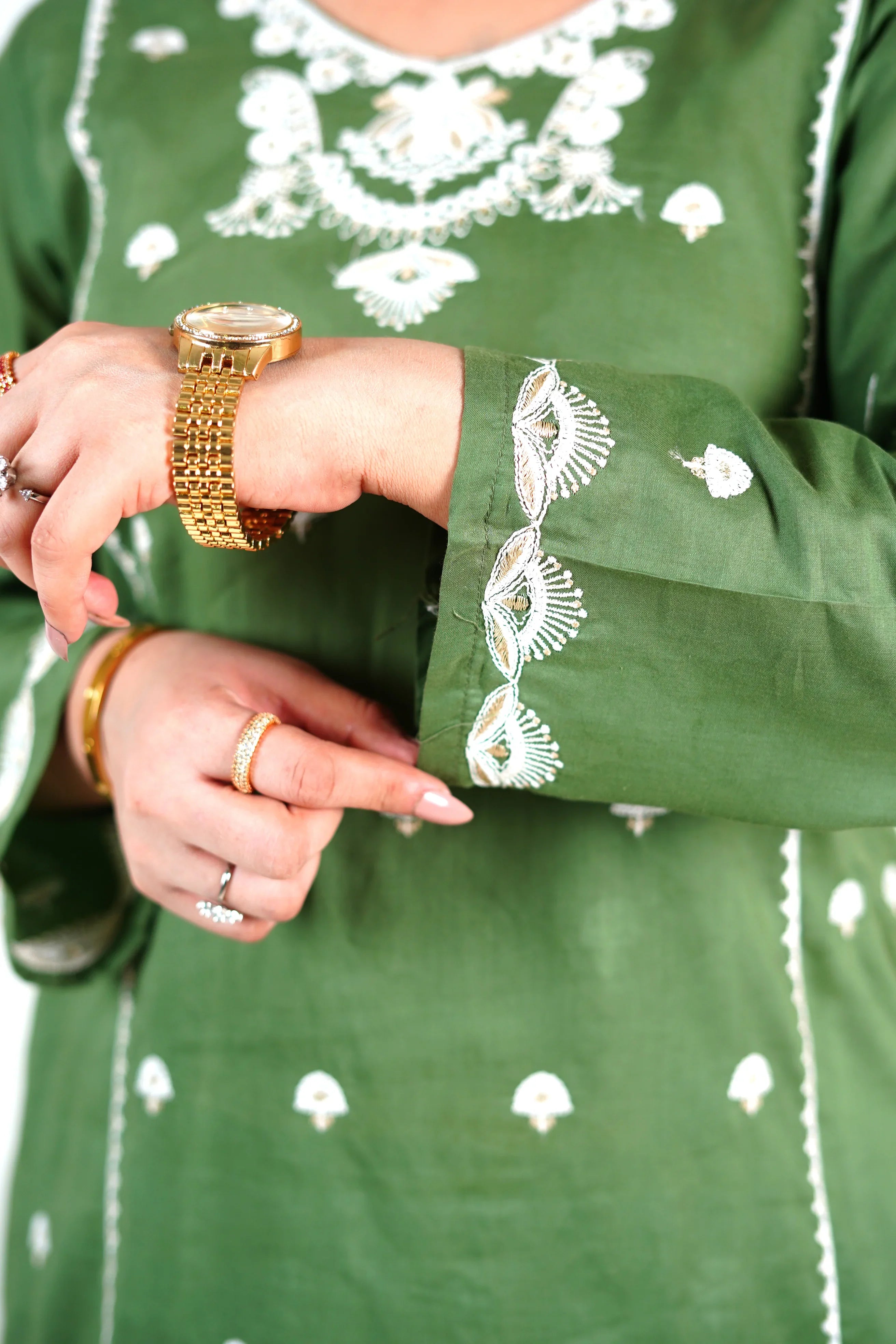 Embroidered Green Kurti - HBH