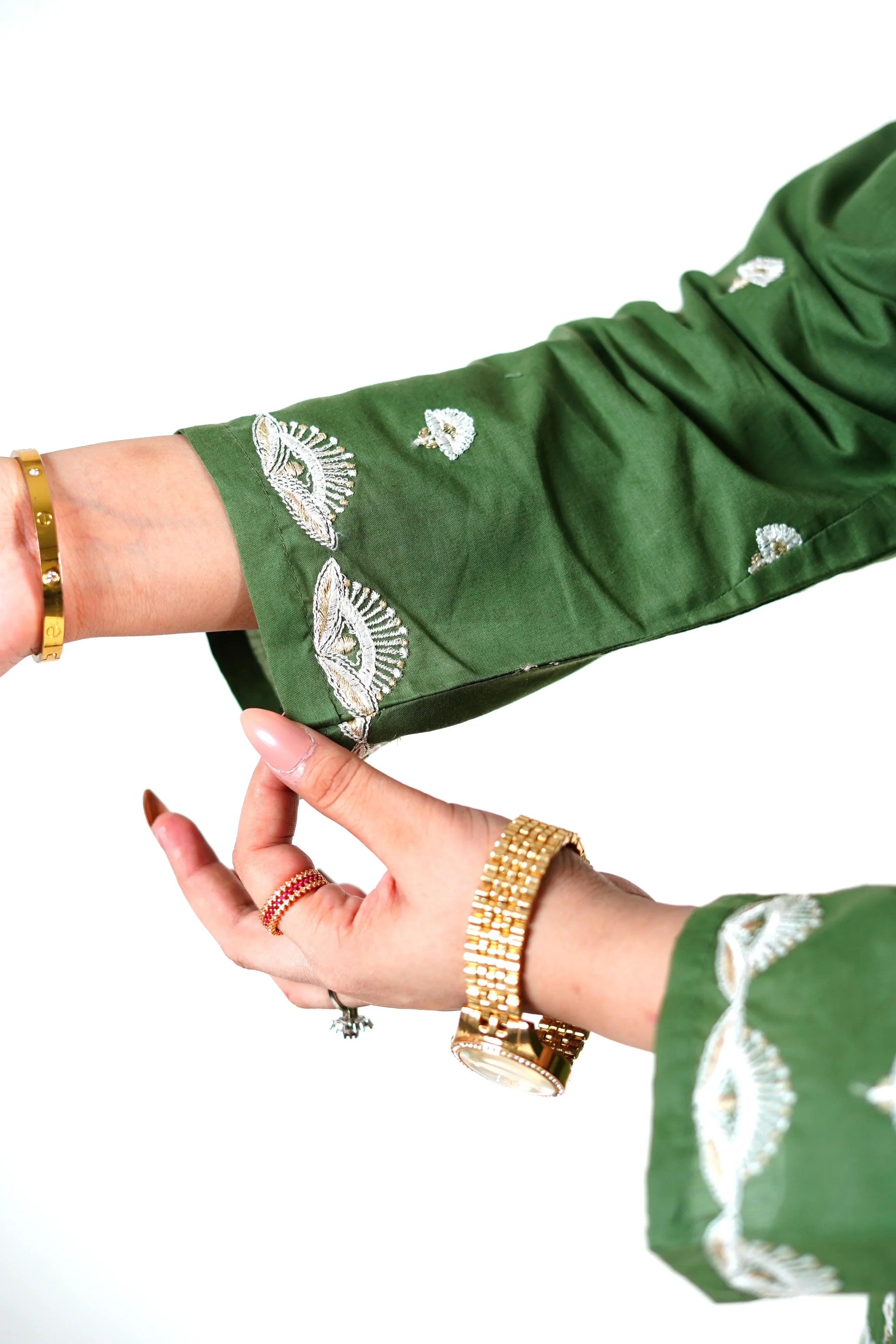 Embroidered Green Kurti - HBH
