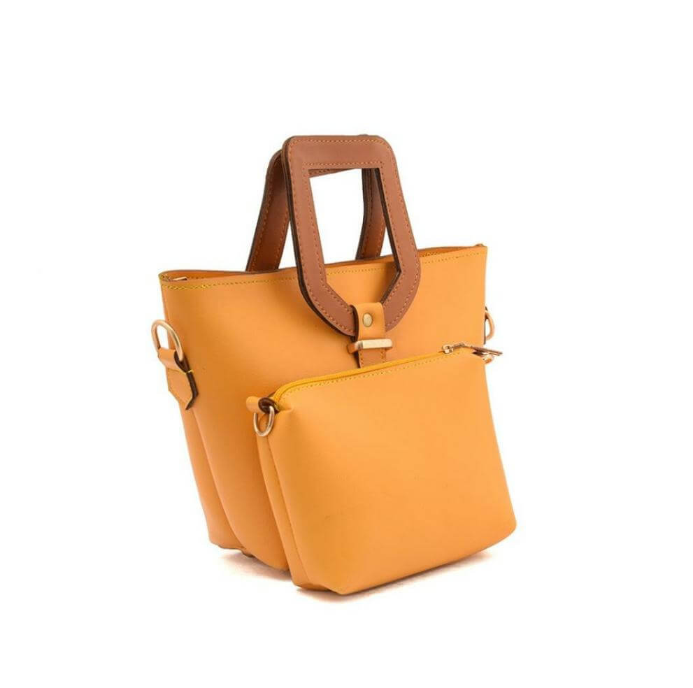 Voyage Yellow Brown Handle Handbag - Bag X