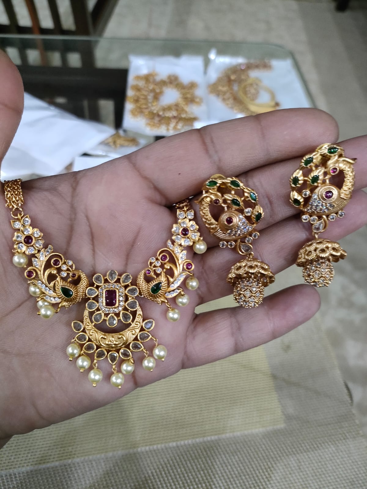 Gold Plated Peacock Choker Necklace Set - Aloro Jewels