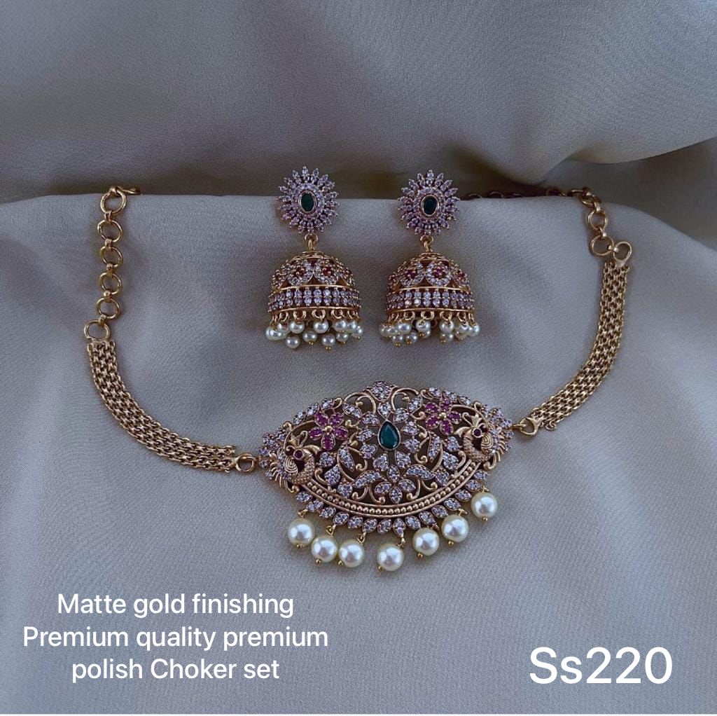 Gul Choker Necklace With Jhumki - Aloro Jewels