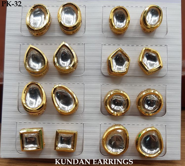 Pack Of 16 Kundan Stud Earrings - Aloro Jewels