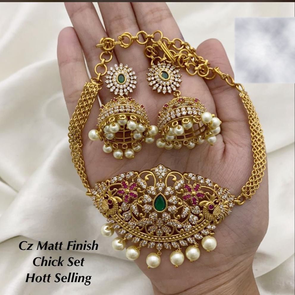 Gul Choker Necklace With Jhumki - Aloro Jewels
