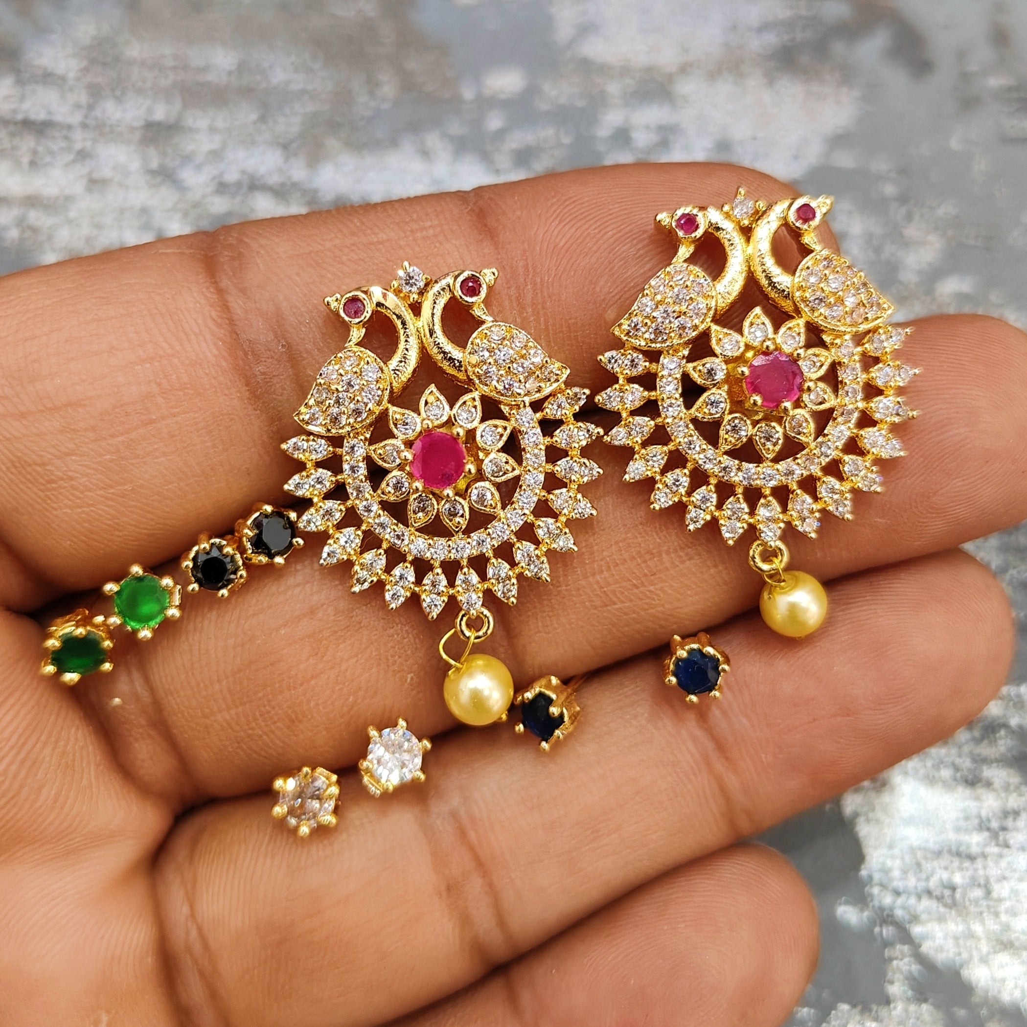 Peacock Changeable Colour Stone Earrings - Aloro Jewels