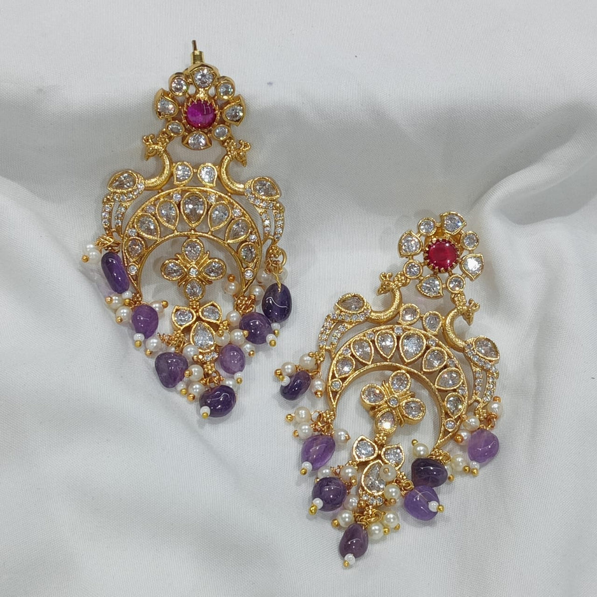 Gold Plated Jadau Chandelier Earrings - Aloro Jewels