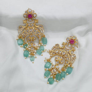Gold Plated Jadau Chandelier Earrings - Aloro Jewels