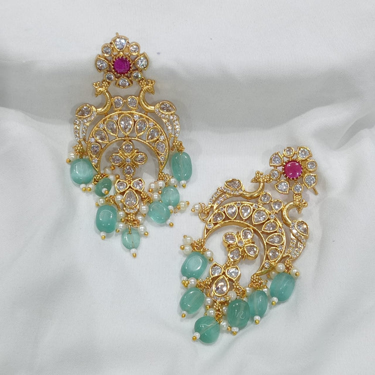 Gold Plated Jadau Chandelier Earrings - Aloro Jewels