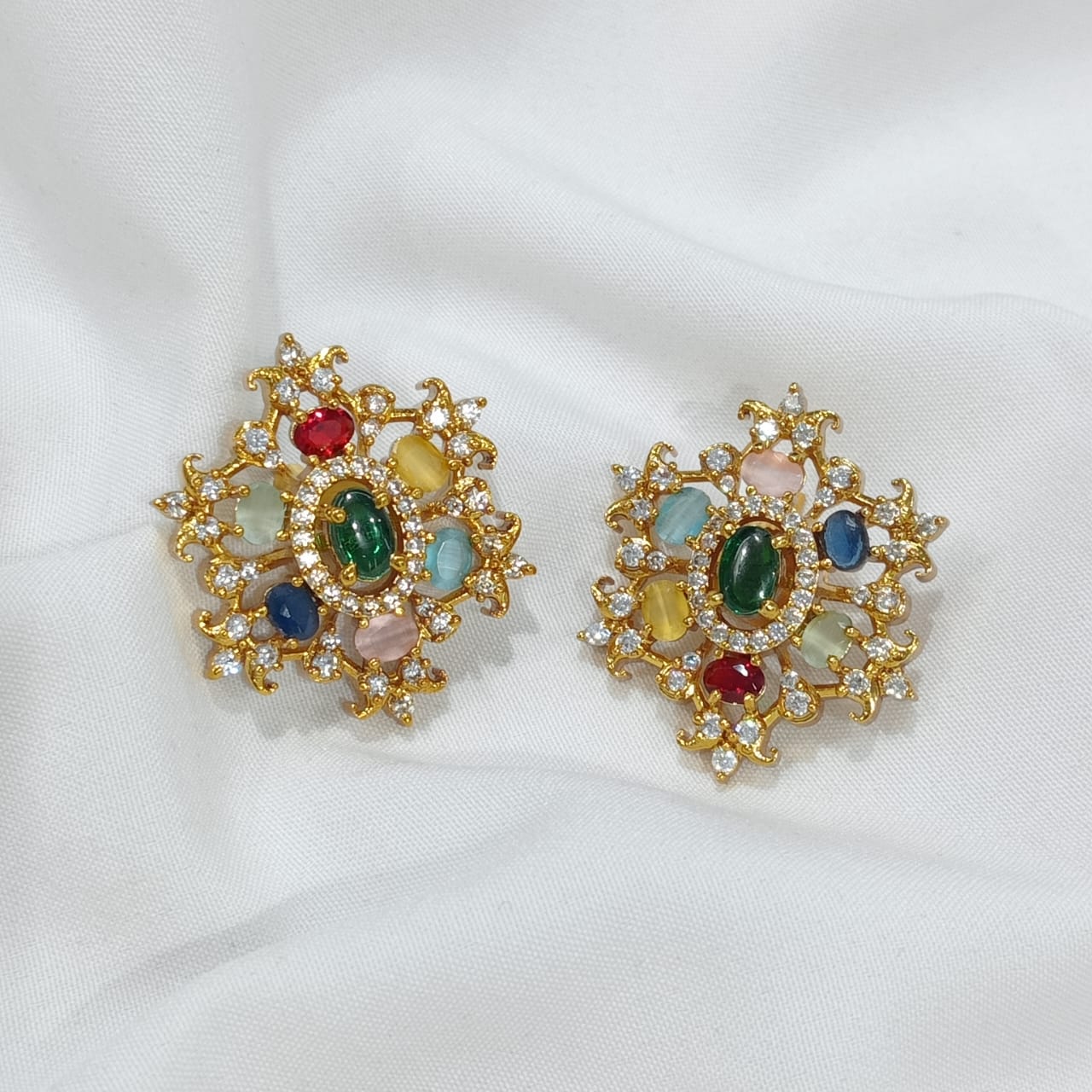 Naurattan Stud Earrings - Aloro Jewels