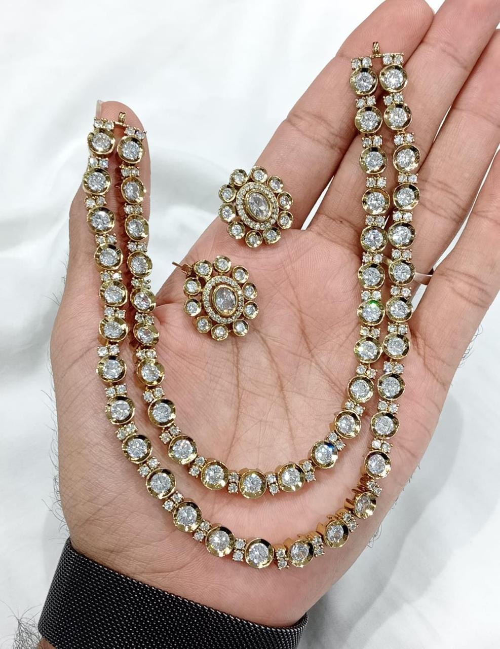 Gold Plated American Diamond Kundan Necklace - Aloro Jewels