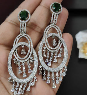 Rhodium Plated Diamond Look Chandelier Earrings - Aloro Jewels