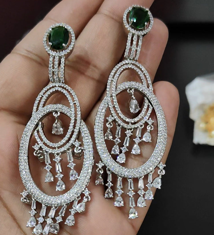 Rhodium Plated Diamond Look Chandelier Earrings - Aloro Jewels