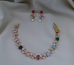 Rang Gold Plated Naturattan Necklace With Earrings - Aloro Jewels