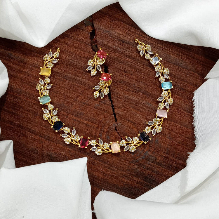 Rang Gold Plated Naturattan Necklace With Earrings - Aloro Jewels