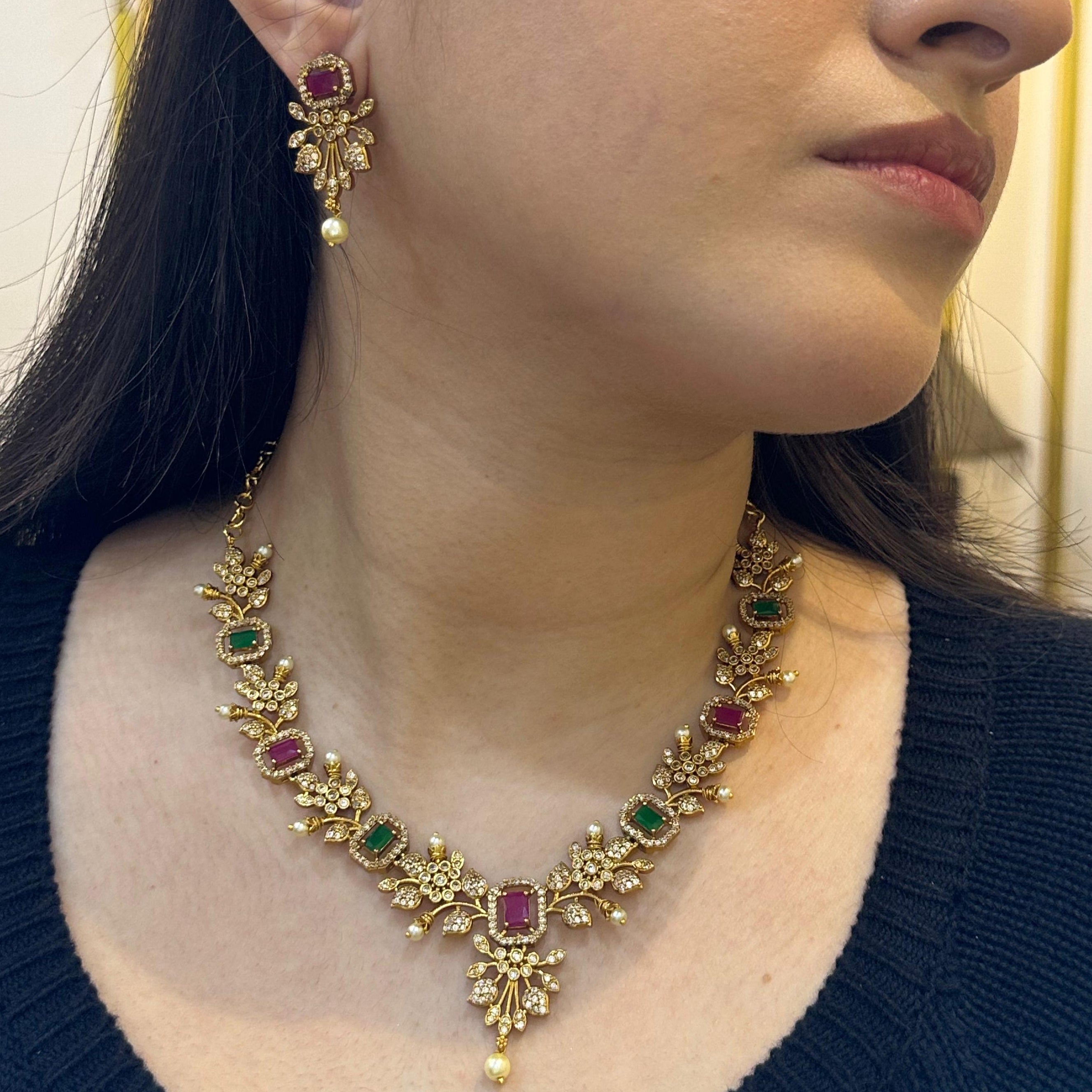 Gulzar-E-Nageen Ganga Jamna Style Necklace - Aloro Jewels