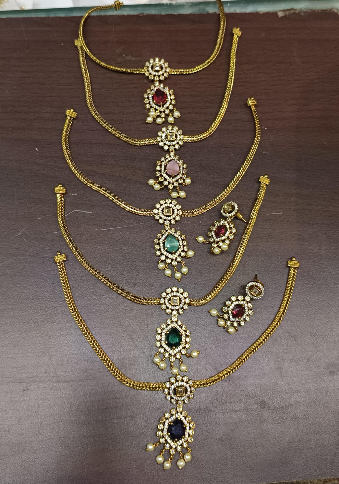 Gold Plated Jadau Necklace With Earrings - Aloro Jewels