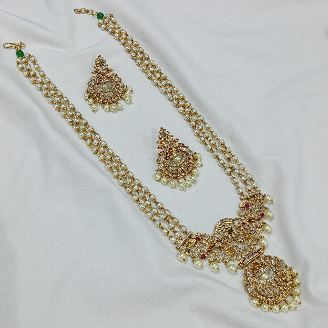 Luxury Jadau Mala With Earrings - Aloro Jewels