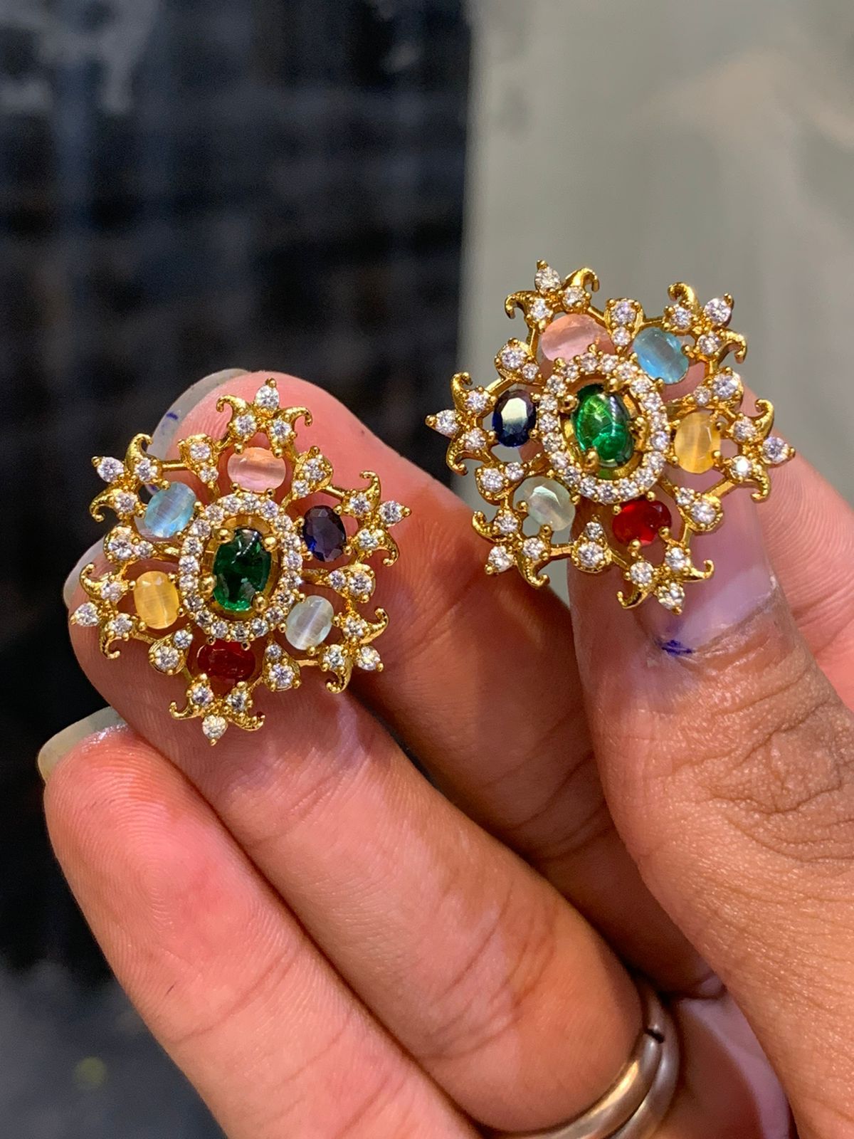 Naurattan Stud Earrings - Aloro Jewels