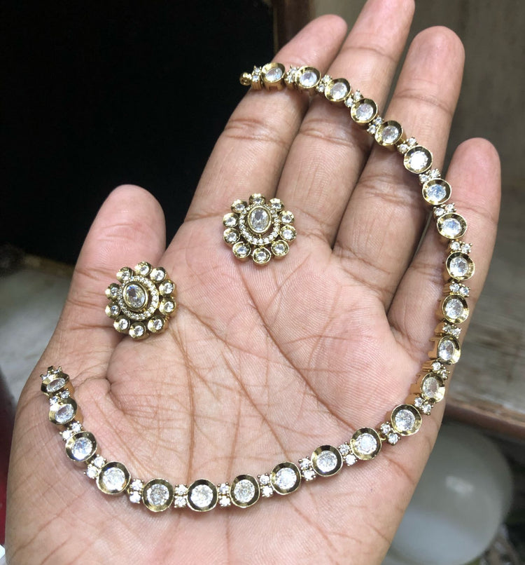 Mossinate Diamond Kundan Necklace Single Layer - Aloro Jewels