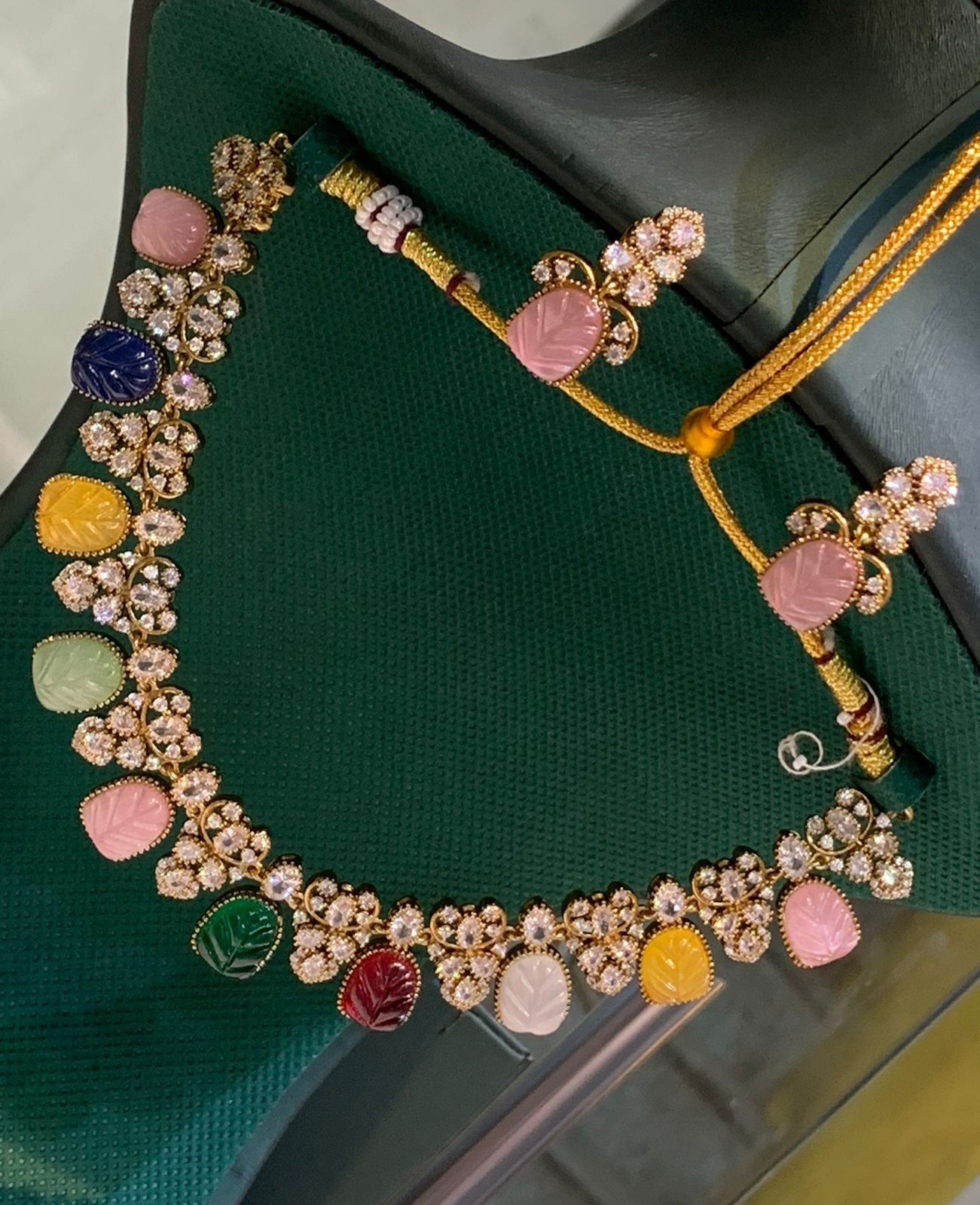 Hand Carved Stone Studded Diamond Necklace - Aloro Jewels