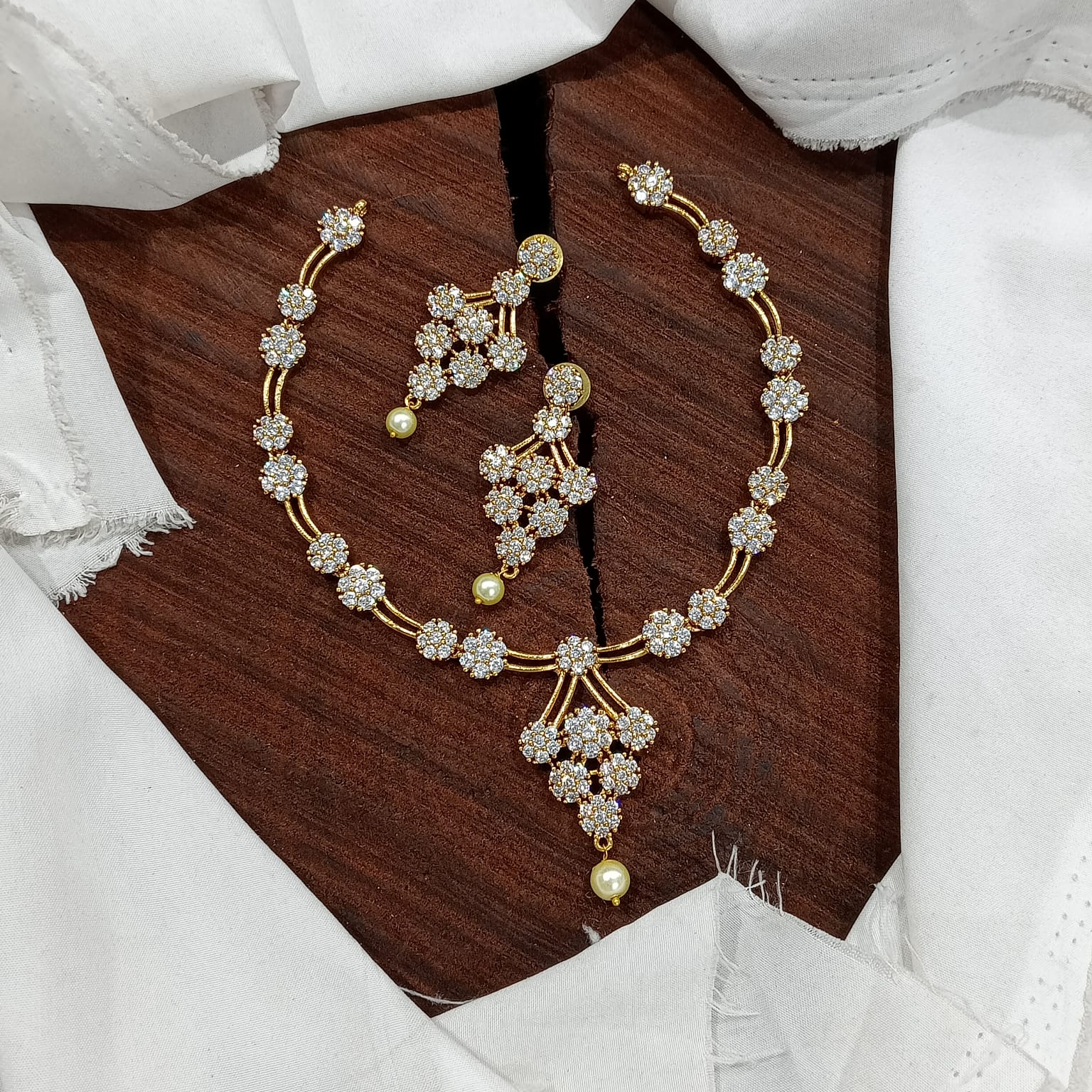 Gold Plated Statement Diamond Necklace - Aloro Jewels
