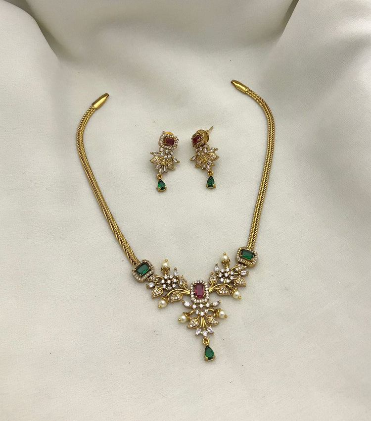 Ghulab Choker Necklace With Earrings - Aloro Jewels