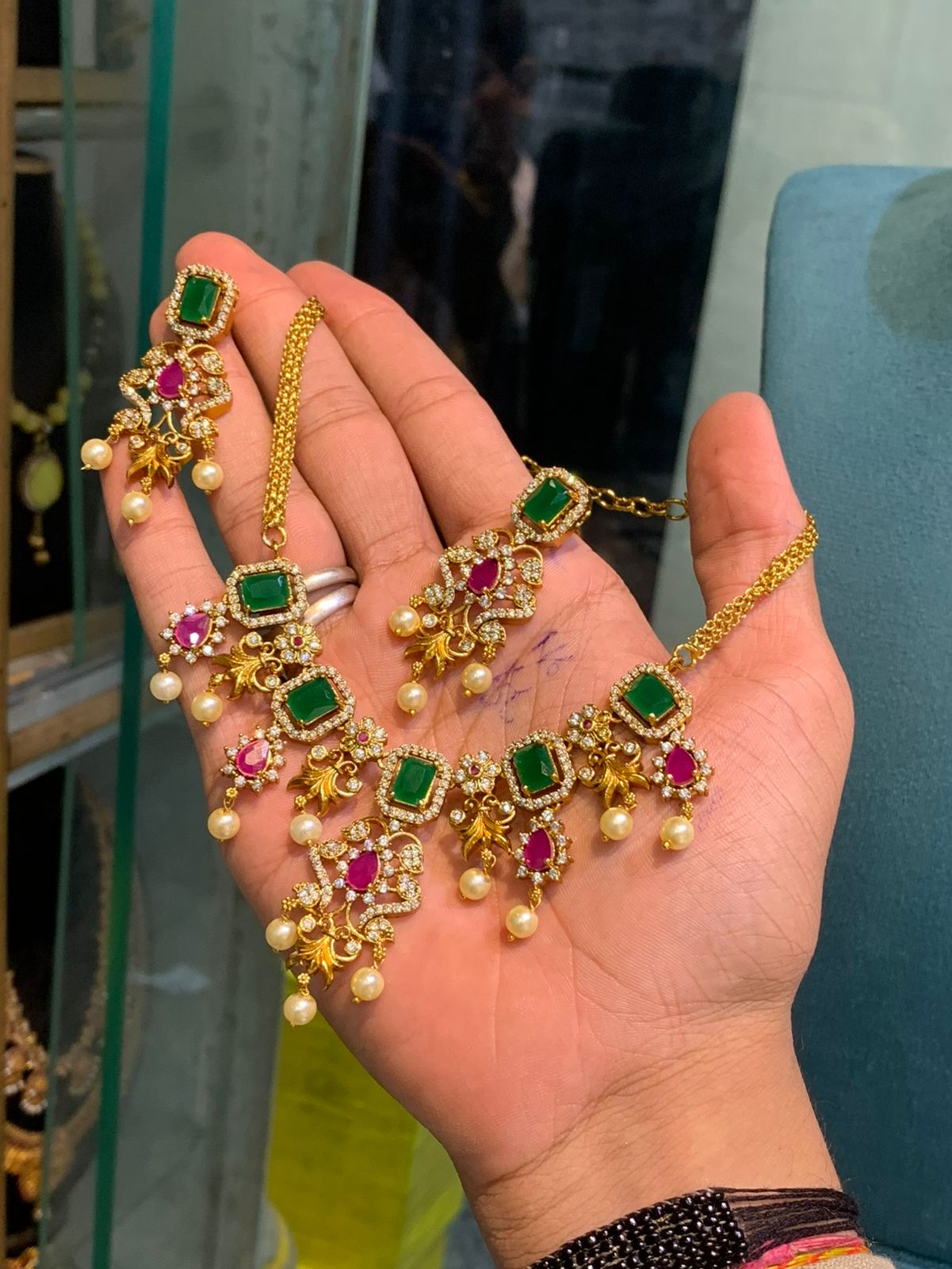 Multicolor Diamond Ganga Jamna Style Necklace - Aloro Jewels