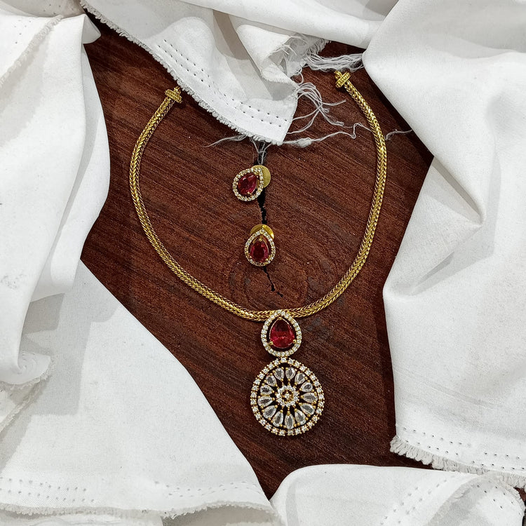 Afroz Gold Plated Choker Necklace With Earrings - Aloro Jewels