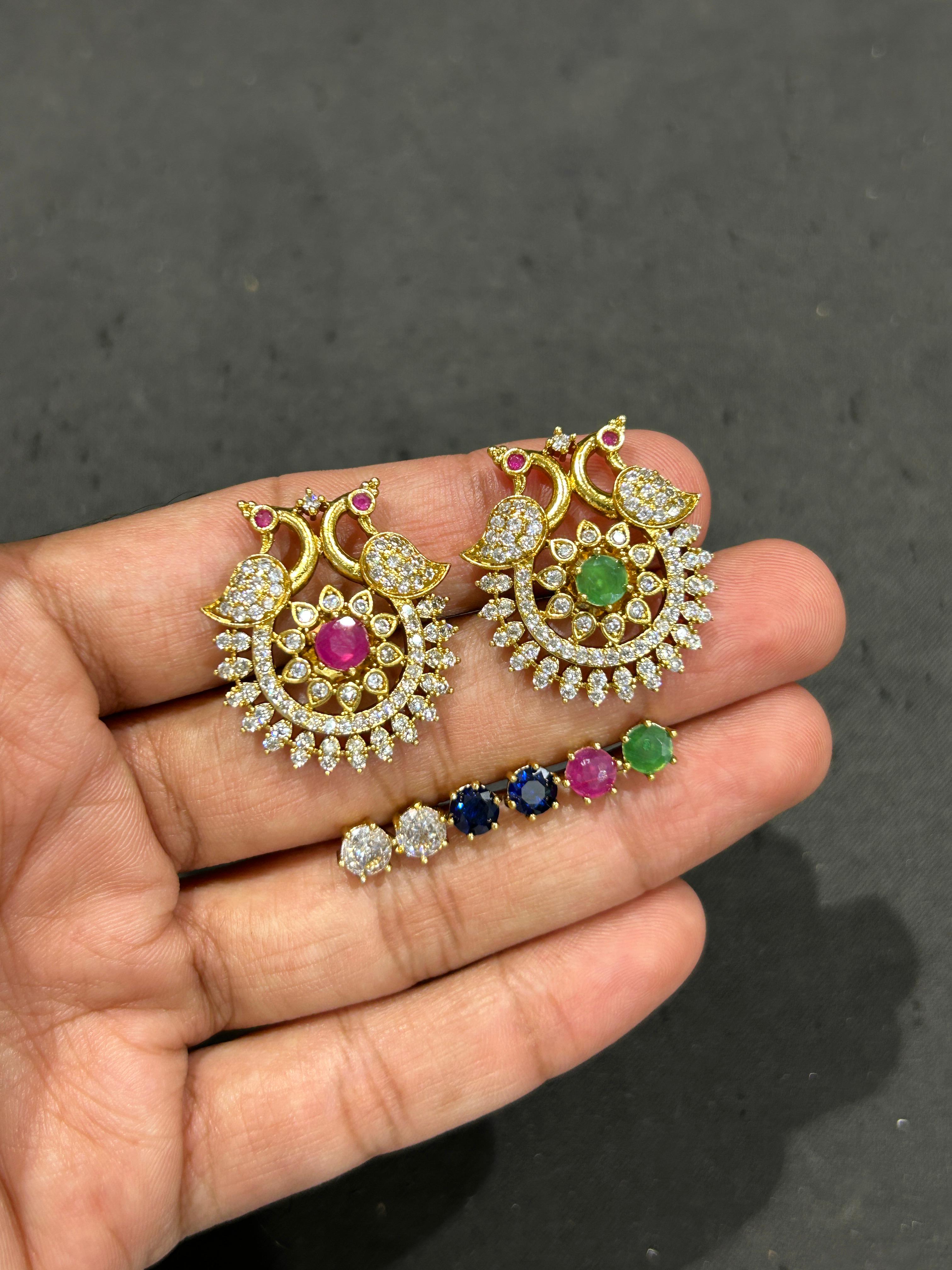 Peacock Changeable Colour Stone Earrings - Aloro Jewels