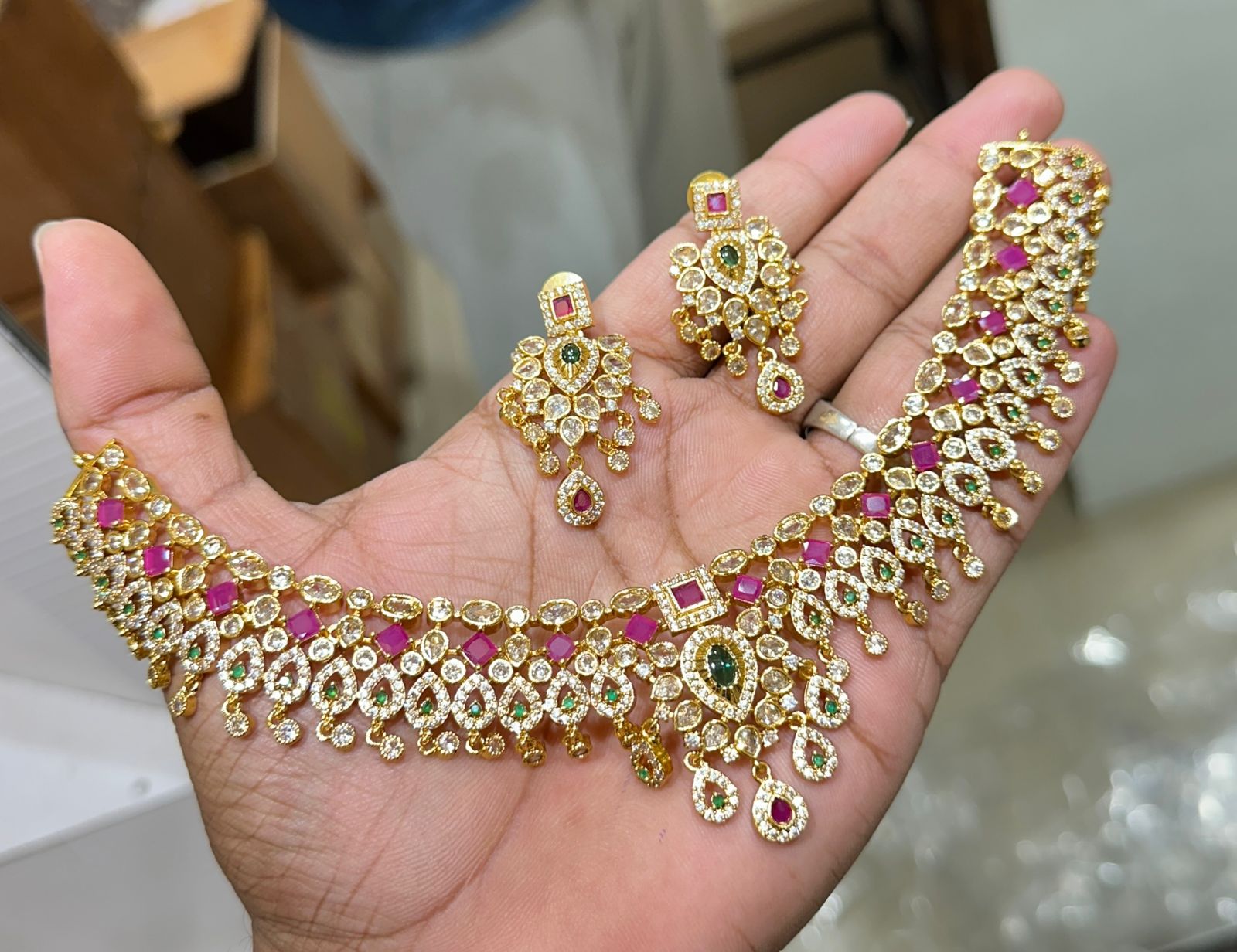 Bridal Necklace With Diamonds And Rubies - Aloro Jewels