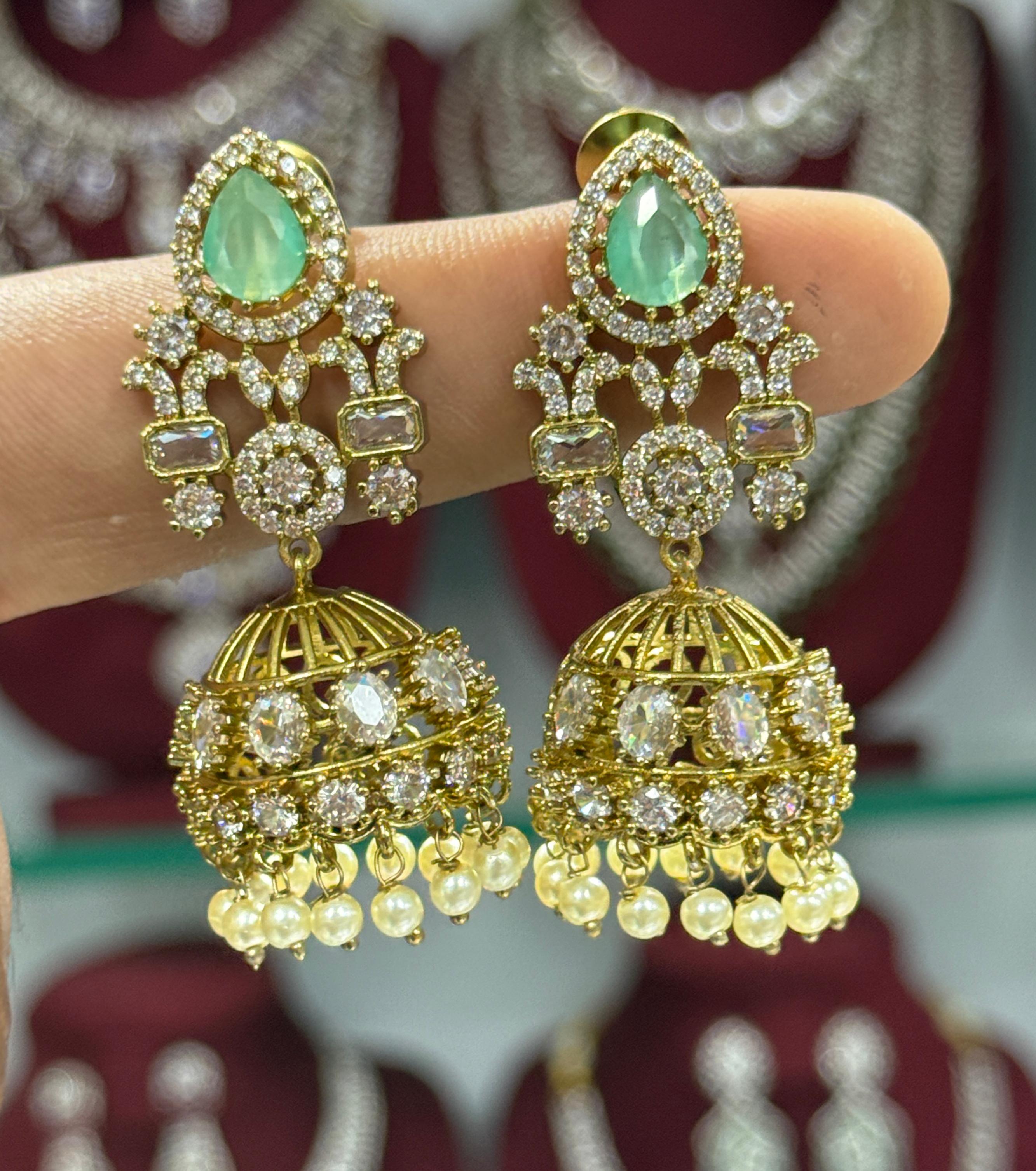 Mossinate Diamond Jhumki - Aloro Jewels