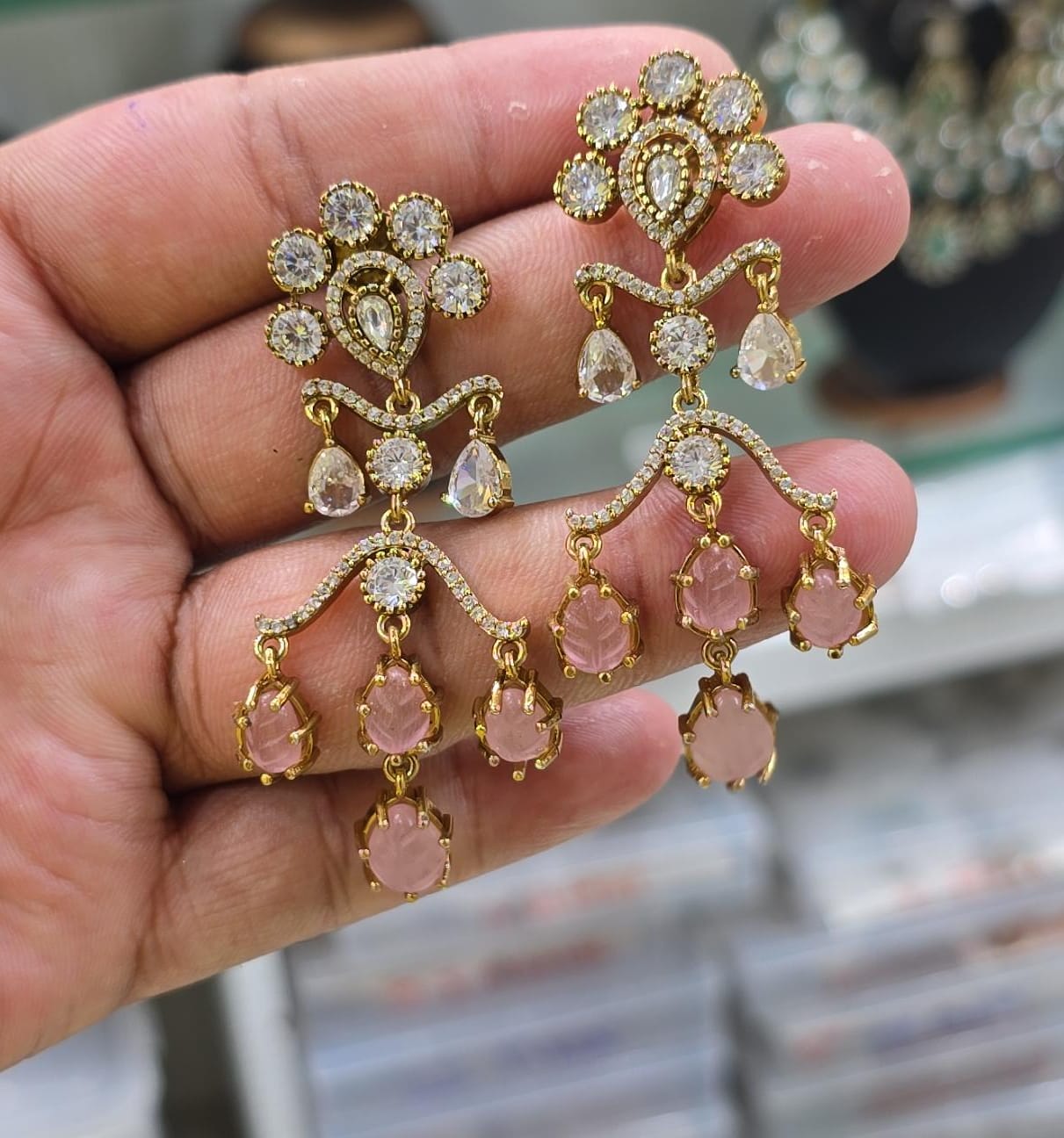 Husn-E-Tarash Hand Carved Mossinate Diamond Earrings - Aloro Jewels