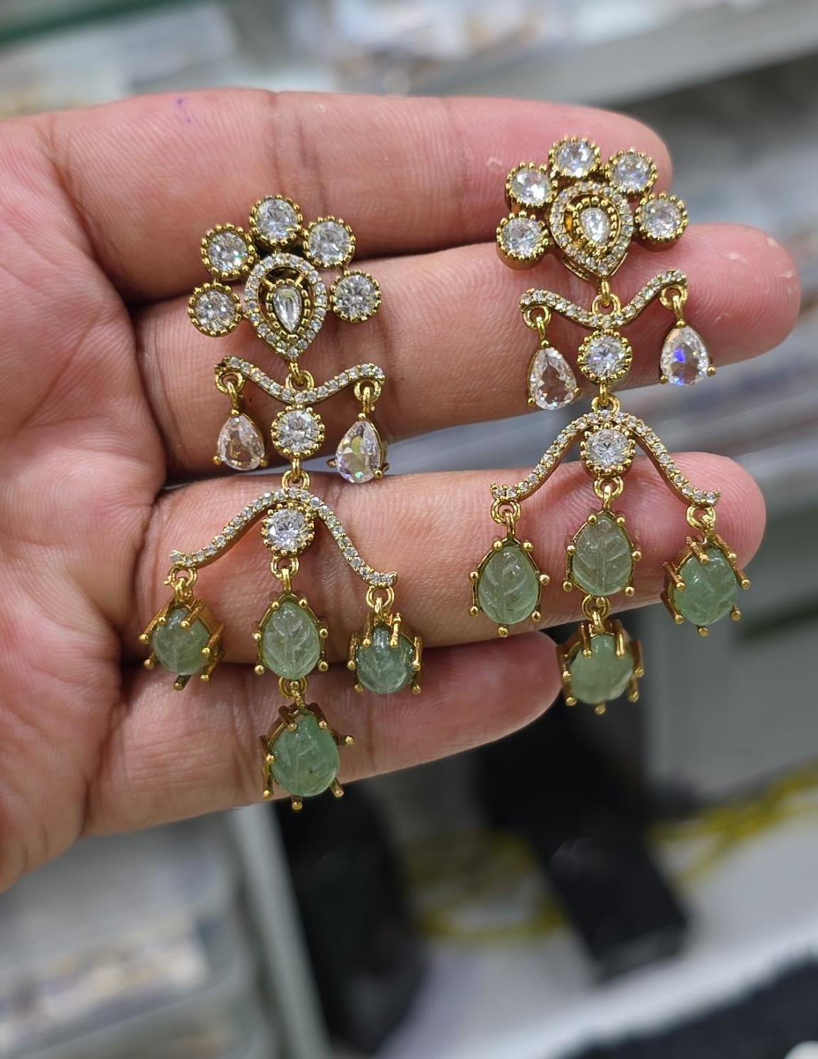 Husn-E-Tarash Hand Carved Mossinate Diamond Earrings - Aloro Jewels