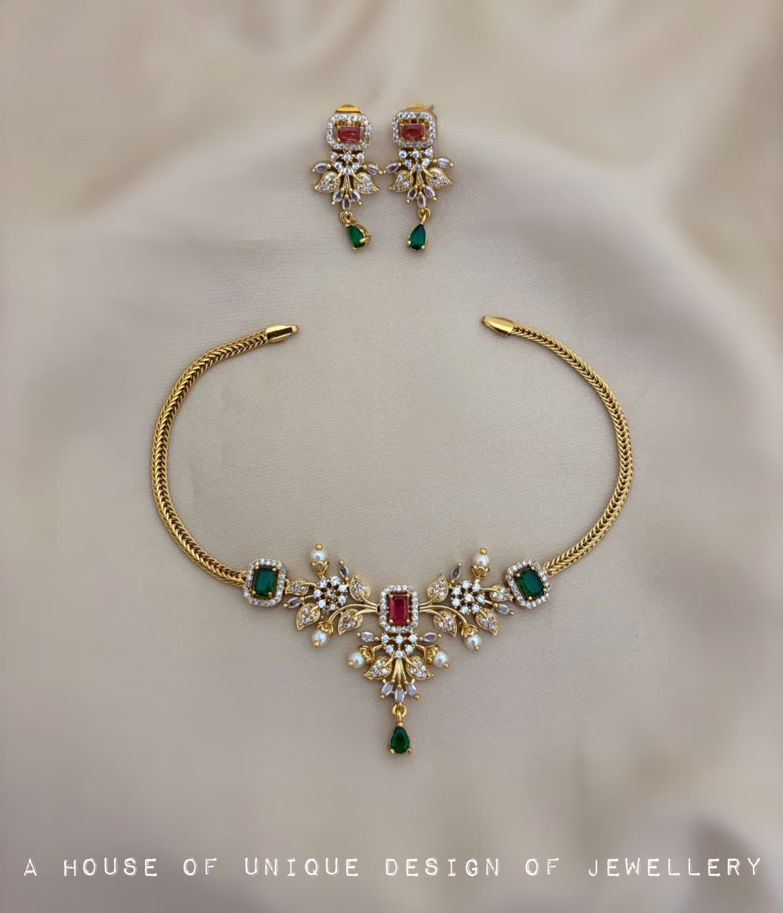 Ghulab Choker Necklace With Earrings - Aloro Jewels