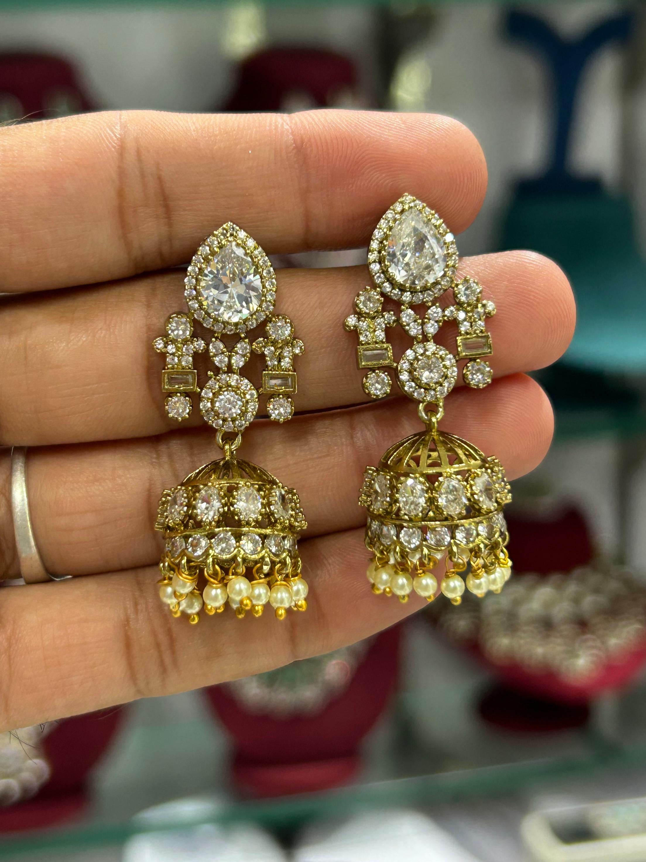 Mossinate Diamond Jhumki - Aloro Jewels