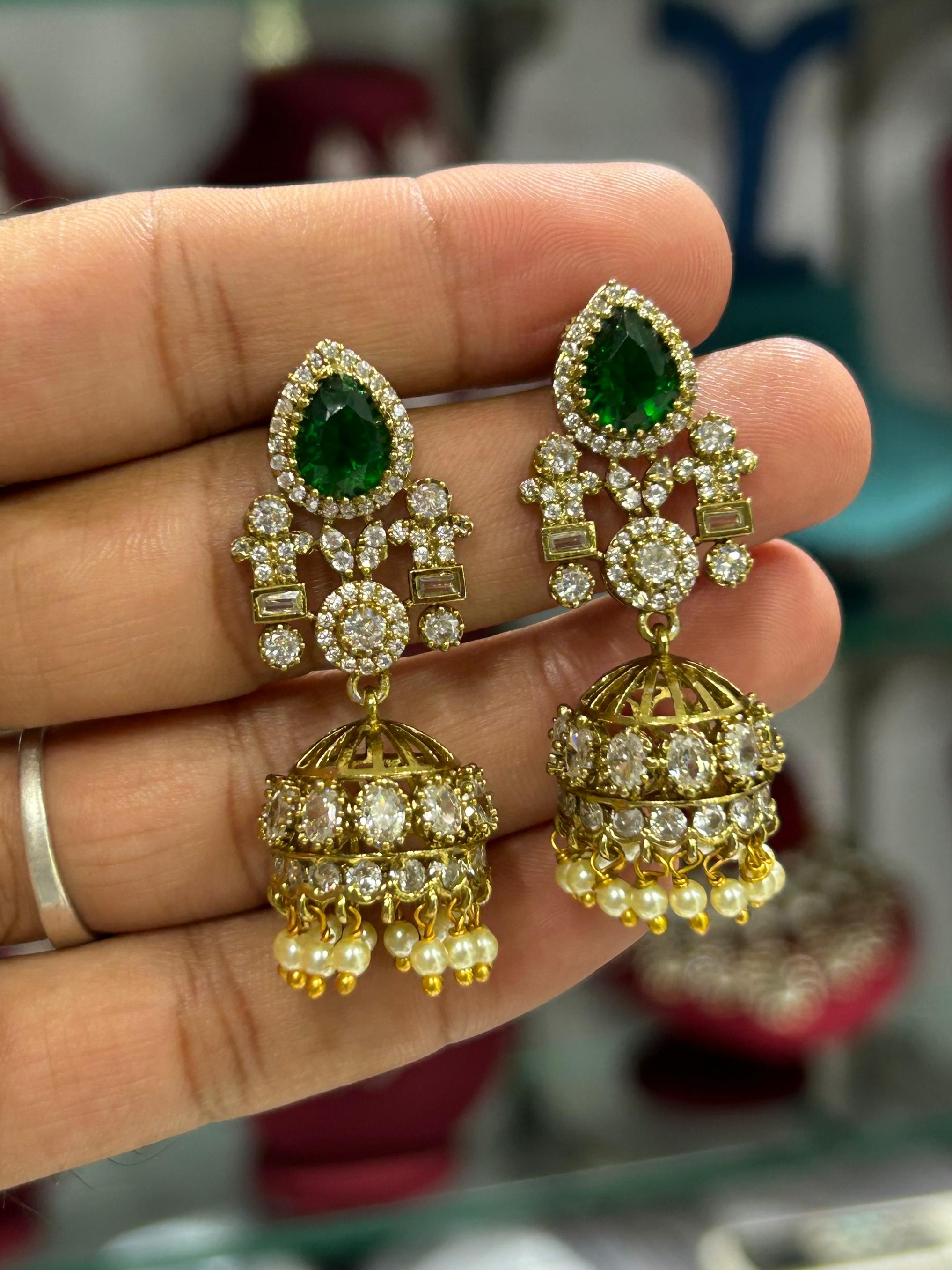 Mossinate Diamond Jhumki - Aloro Jewels