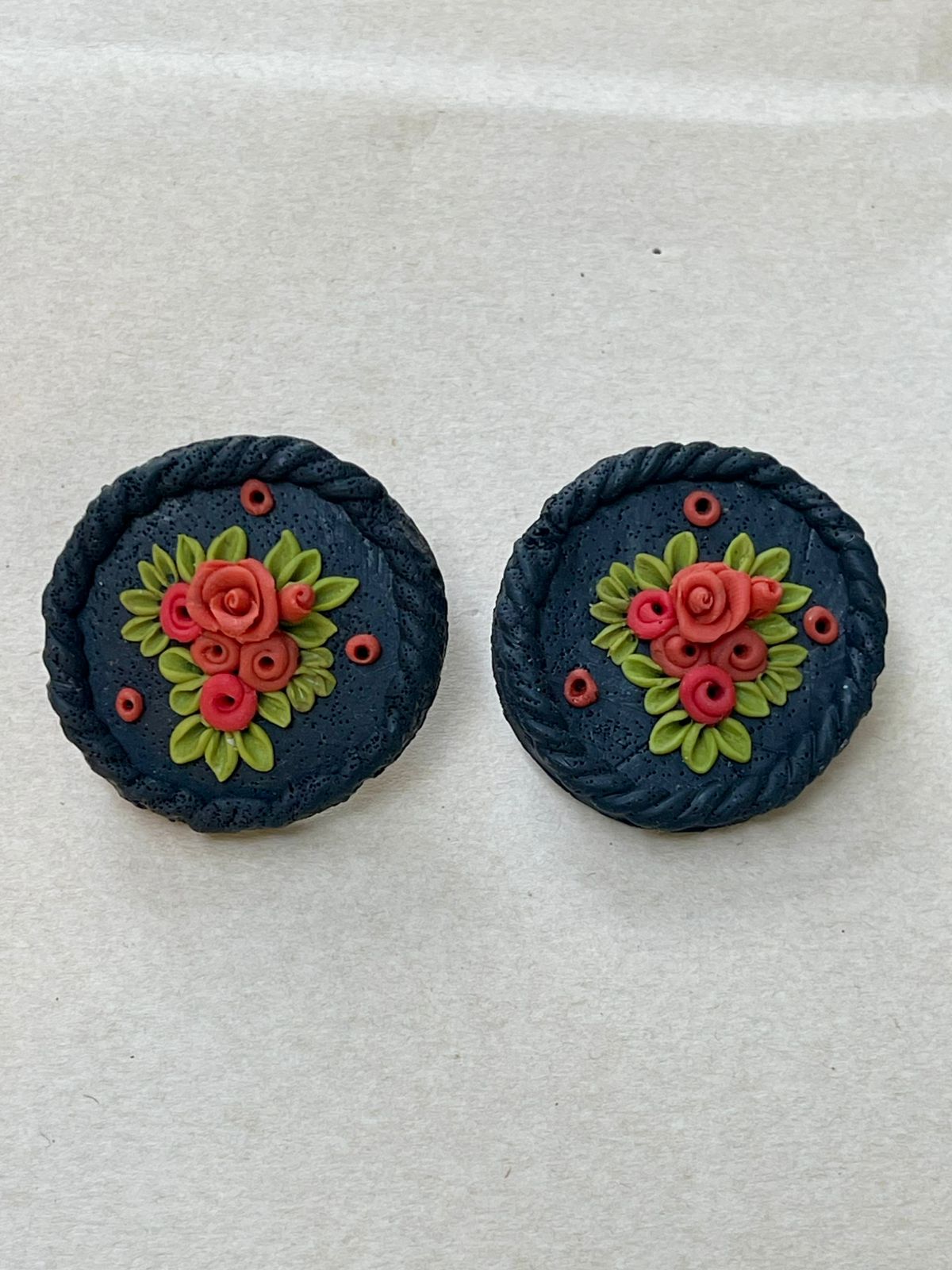 Black Floral Studs - Clay Boutique