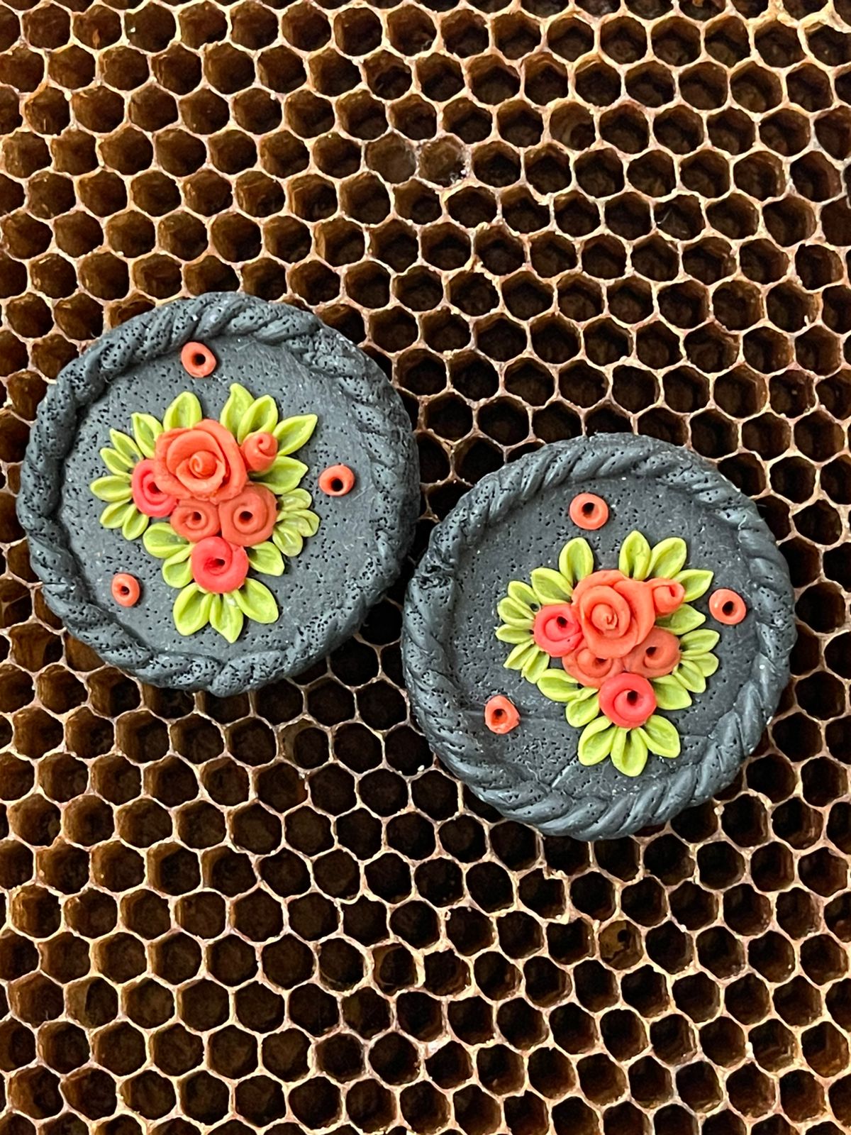 Black Floral Studs - Clay Boutique