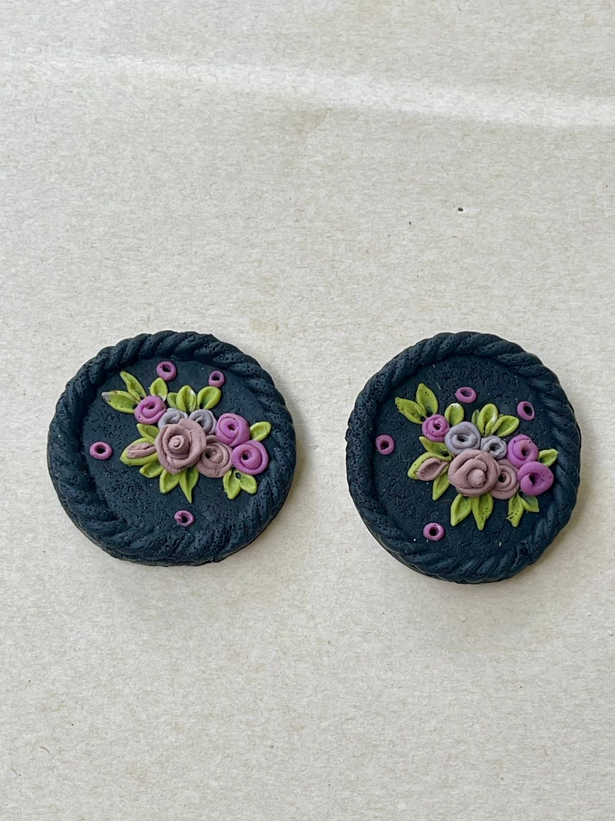 Black Floral Studs - Clay Boutique