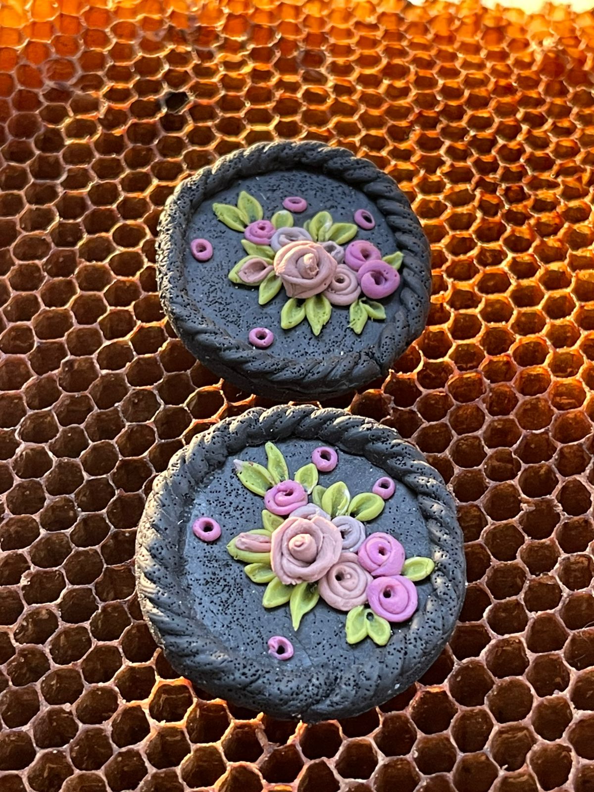 Black Floral Studs - Clay Boutique